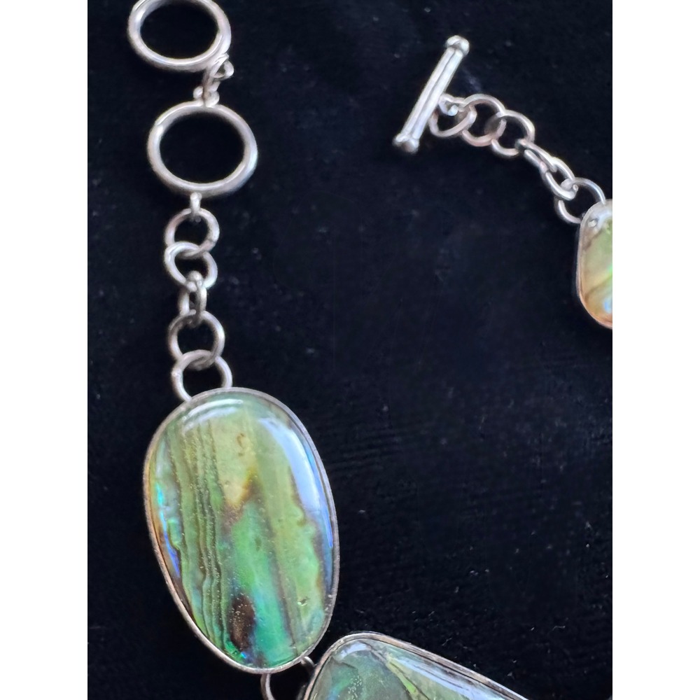 LUC Lucas Lameth Bracelet 925 Silver Abalone Shell Toggle Link 6.75-7.75 11.3g - Picture 7 of 11